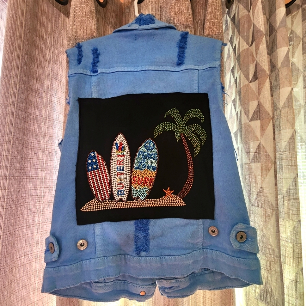 Denim vest with glitter design ✨️ 😍